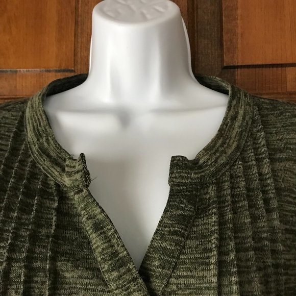Notations Dark Green Marl V-Neck Henley Pullover w/Tab & Button 3/4 Sleeve PXL - Picture 3 of 11